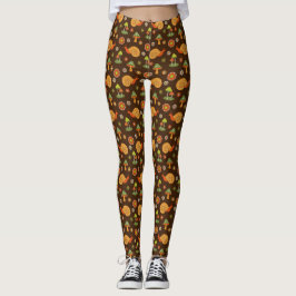 Leggings Cottagecore de hongos y caracoles retro