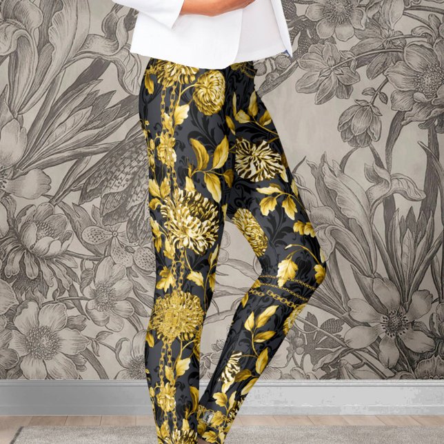 Leggings Couness Gold Chain Floral Black On Black Damask (Subido por el creador)