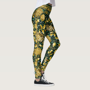 Leggings Couness Gold Chain Floral Shamrock Black