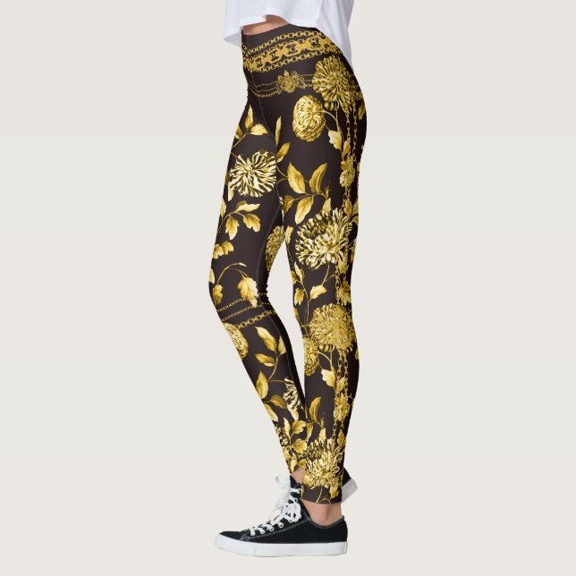 Leggings Countess Gold Chain Lion Emblem Floral Espresso (Izquierda)