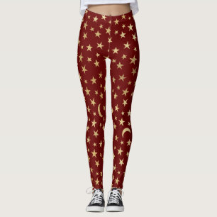 Leggings Cranberry Red con estrellas de Relieve metalizado