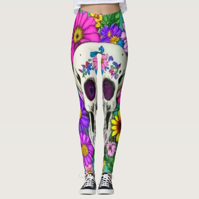 Leggings cráneo colorido con flores  (Anverso)