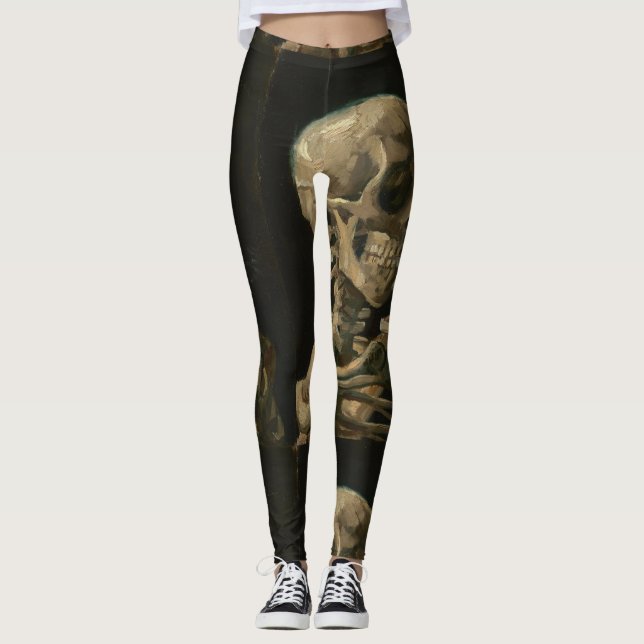 Leggings Cráneo con el cigarrillo ardiente de Van Gogh (Anverso)