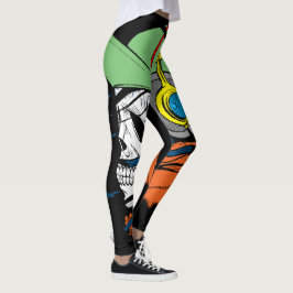 Leggings Cráneo con el pelo largo, el casquillo verde y los