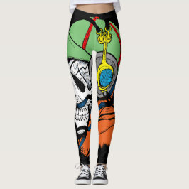 Leggings Cráneo con el pelo largo, el casquillo verde y los