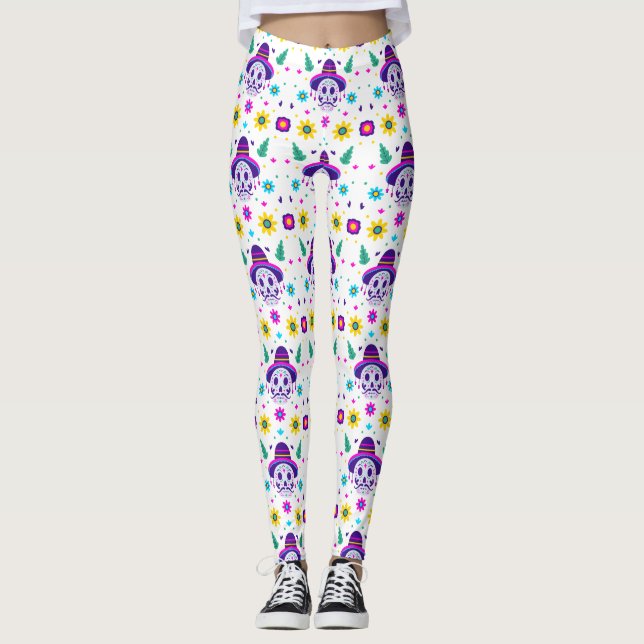 Leggings cráneo de dia de los muertos floral (Anverso)