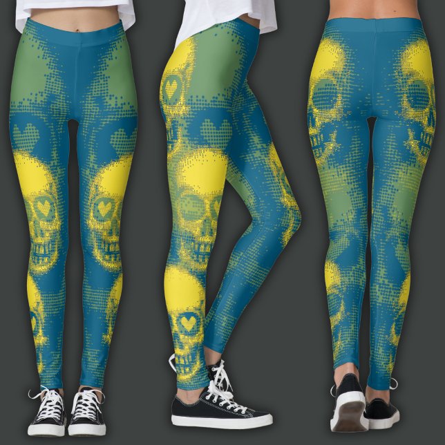 Leggings Cráneo Edgy | Amarillo y Cian Oscuro (Subido por el creador)