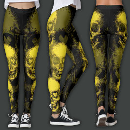 Leggings Cráneo Edgy | Amarillo y Negro