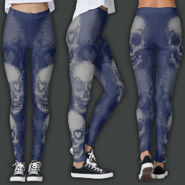 Leggings Cráneo Edgy | Gris y Azul Oscuro
