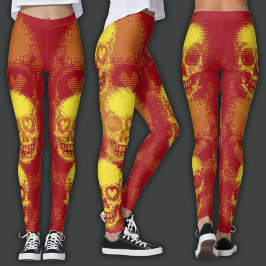 Leggings Cráneo Edgy | Rojo Amarillo y Vibrante