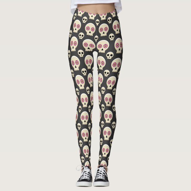 Leggings Cráneo espeluznante de Gótico kawaii con patrón de (Anverso)