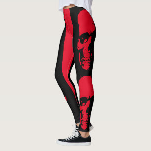 Leggings Cráneo rojo y negro espeluznante Halloween