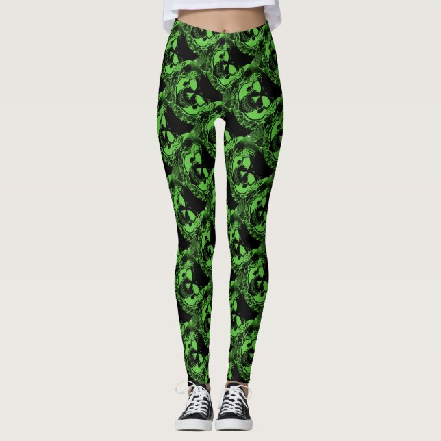 Leggings Cráneos verdes de neón negros fantasmagóricos (Anverso)