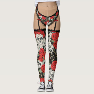 Leggings Cráneos y ropa interior de los rosas (franceses