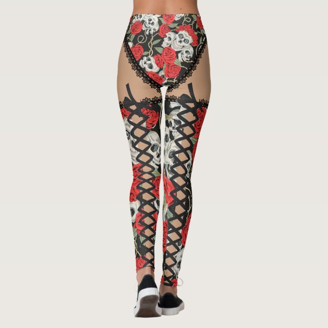 Leggings Cráneos y rosas (ate para arriba) (Reverso)