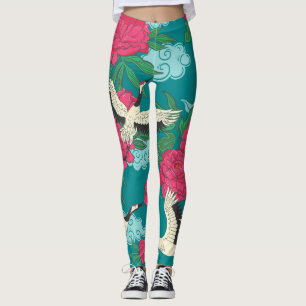 Leggings Cranes Peonies: Viejos gráficos florales