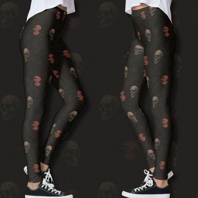 Leggings Cránulos góticos y Ravens Patrón de Halloween Negr (Subido por el creador)