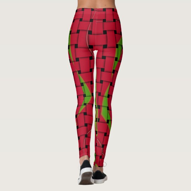 Leggings Crea tu propia planta textil trenzada roja. (Reverso)