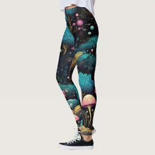Leggings Crea Tu Propio Bosque Mágico Hongos Rosados Negros