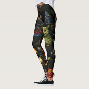 Leggings Crea tus propios duendes búhos negros locos y salv