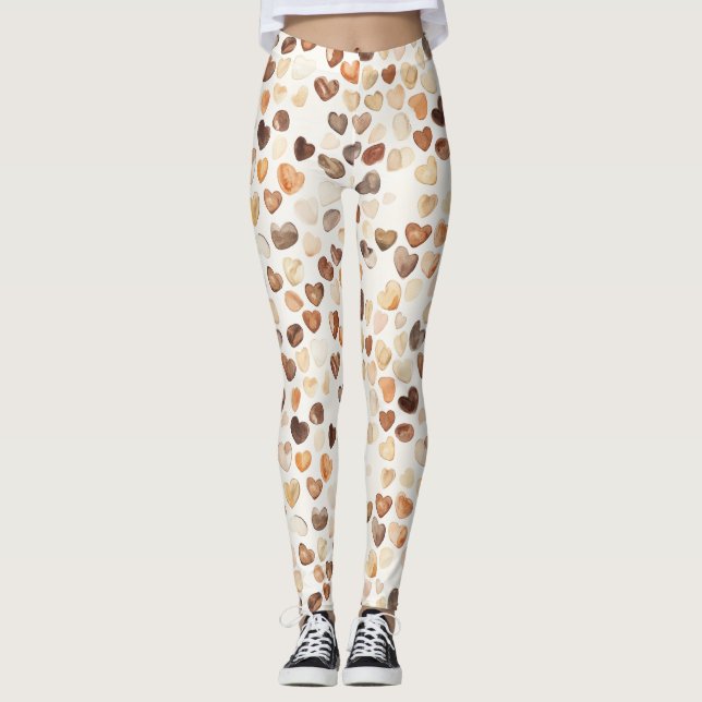 Leggings Cream Brown Peach Coffee Beans Hearts  (Anverso)