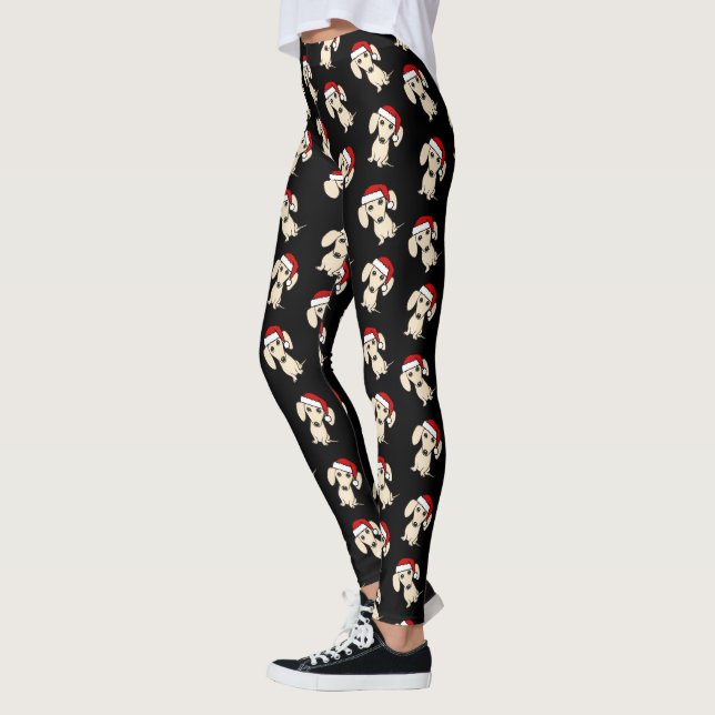 Leggings Cream Dachshund Santa Cute Navidades vacaciones de (Izquierda)