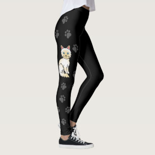 Leggings Cream Point Birman / Ragdoll Cute Cat & Paws Black