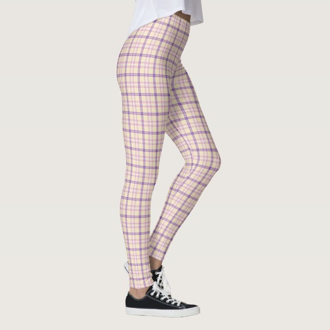 Leggings Cream Purple Plaid Classic Pattern Retro (Derecha)