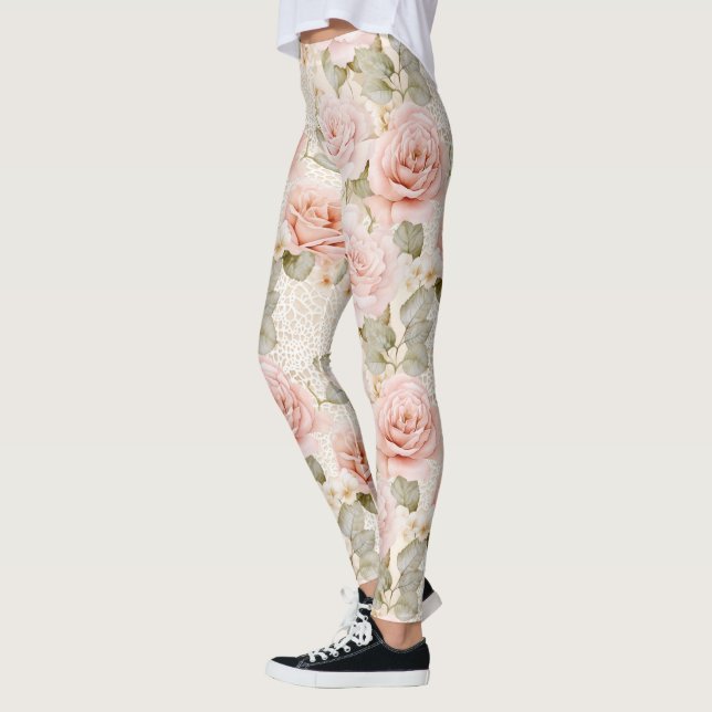 Leggings Cream Rubor Pink Roses Floral (Izquierda)