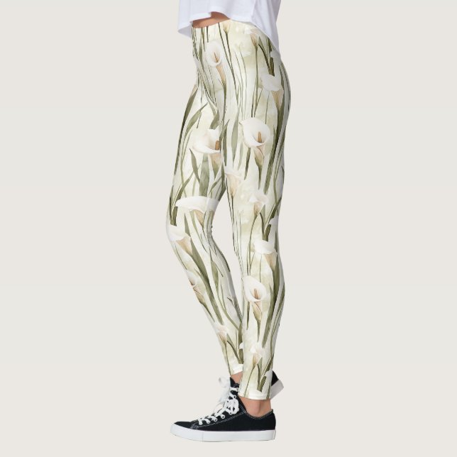 Leggings Cream White Calla Lily Floral (Izquierda)