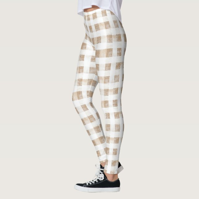 Leggings Cream White Plaid Stripes  (Izquierda)