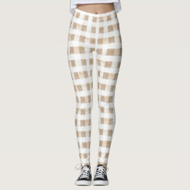 Leggings Cream White Plaid Stripes 
