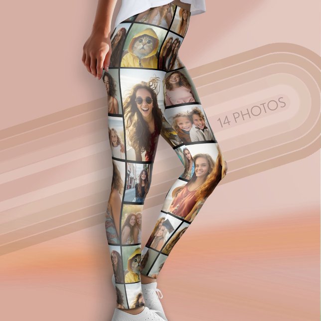 Leggings Crear un Collage de fotos Personalizado con 14 fot (Custom Photo Leggings - 14 Photo Collage)
