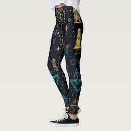 Leggings Create Your Own Blue & Gold Magic Symbols Black