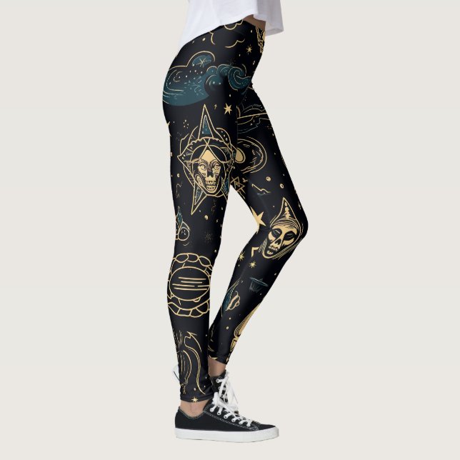 Leggings Create Your Own Blue & Gold Pagan Symbols Black (Derecha)