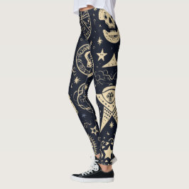Leggings Create Your Own Gold Magic Symbols Black