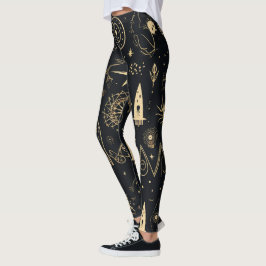 Leggings Create Your Own Gold Pagan Symbols Black