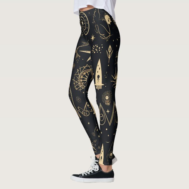Leggings Create Your Own Gold Pagan Symbols Black (Izquierda)