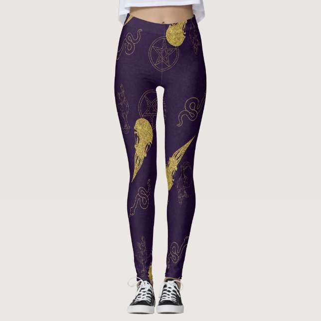 Leggings Create Your Own Gold Ritual Symbols Purple (Anverso)