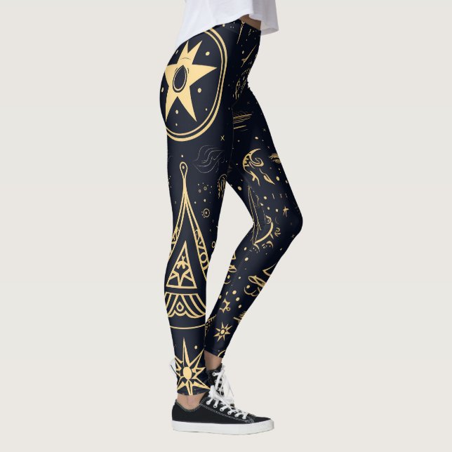 Leggings Create Your Own Gold Tribal Pagan Symbols Black (Derecha)