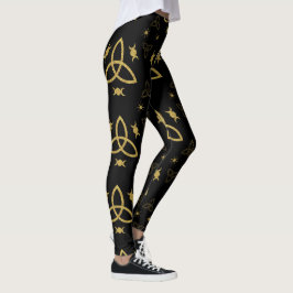 Leggings Create Your Own Gold Triquetra Moon Goddess Black