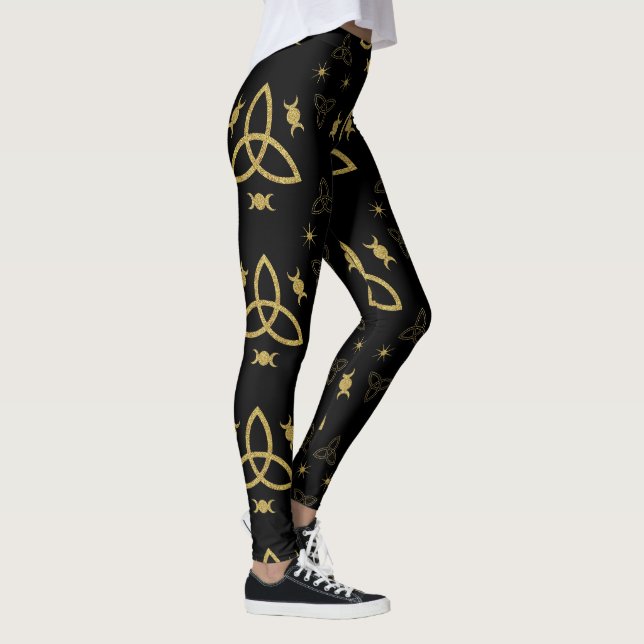 Leggings Create Your Own Gold Triquetra Moon Goddess Black (Derecha)