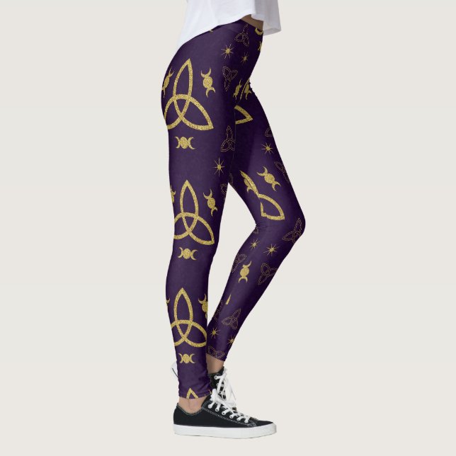 Leggings Create Your Own Gold Triquetra Moon Goddess Purple (Derecha)