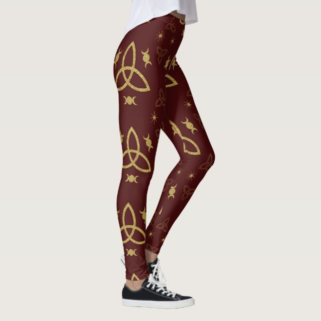 Leggings Create Your Own Gold Triquetra Moon Goddess Red (Derecha)