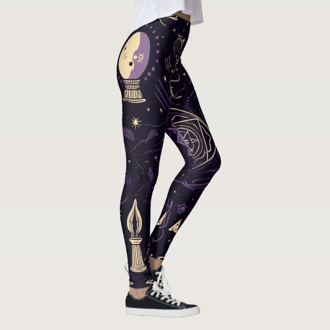 Leggings Create Your Own Purple & Gold Magic Symbols Black (Derecha)