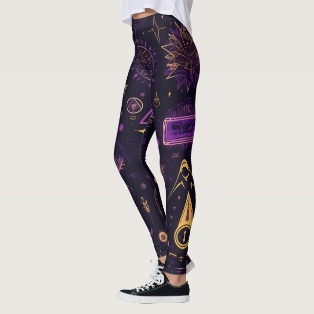 Leggings Create Your Own Purple & Gold Pagan Symbols Black (Izquierda)