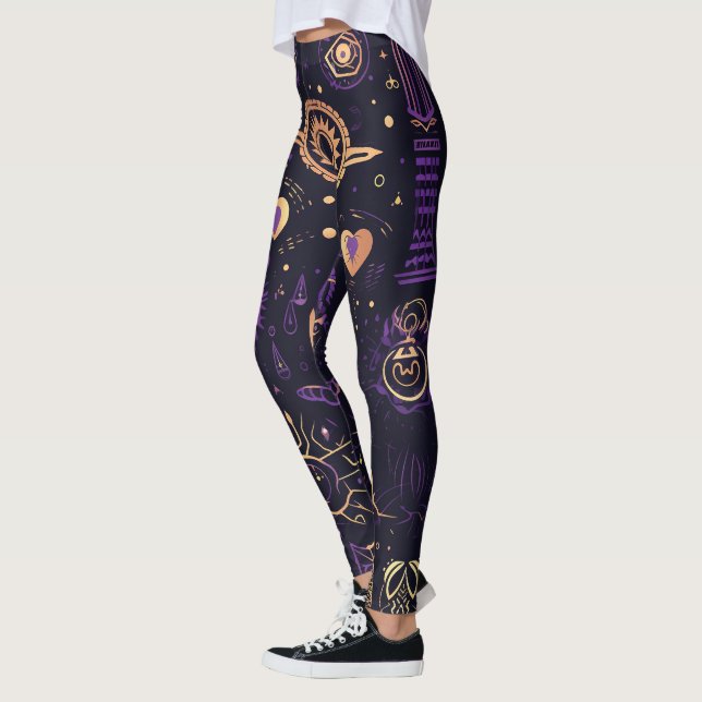 Leggings Create Your Own Purple & Gold Sacred Symbols Black (Izquierda)