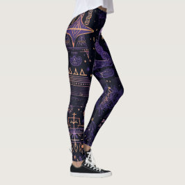 Leggings Create Your Own Purple & Gold Witchy Symbols Black