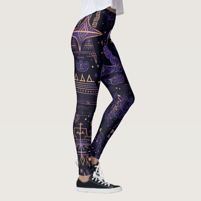 Leggings Create Your Own Purple & Gold Witchy Symbols Black (Derecha)