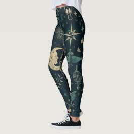 Leggings Create Your Own Teal & Gold Pagan Symbols Black